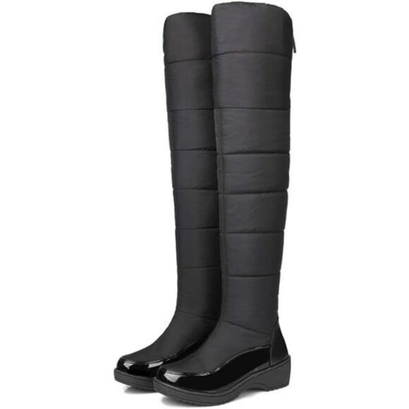 Women's Black Over The Knee Thigh High Winter Snow Tall Boots Waterproof Boots - Picture 5 of 7